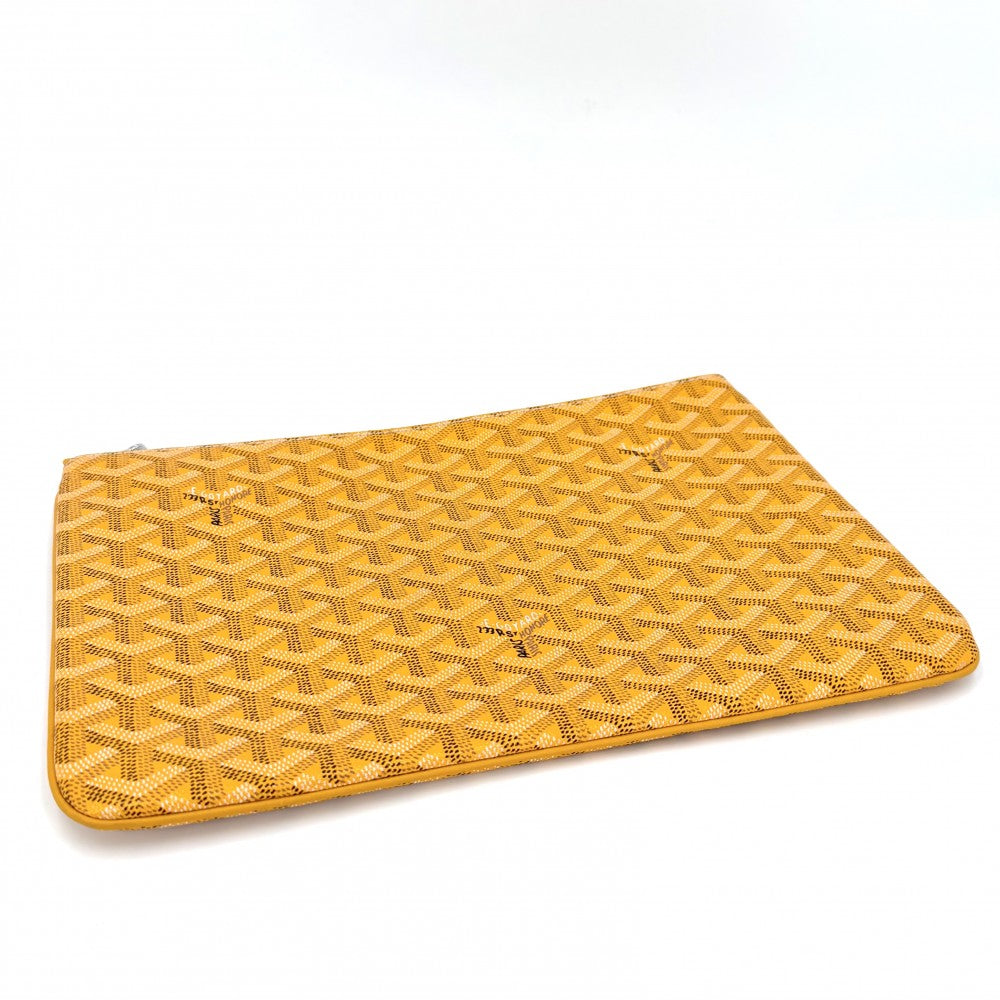 GOYARD ゴヤール クラッチバッグ ヘリンボーン セナMM セカンドバッグ コーティングキャンバス レザー イエロー シルバー金具 メンズ【中古品】