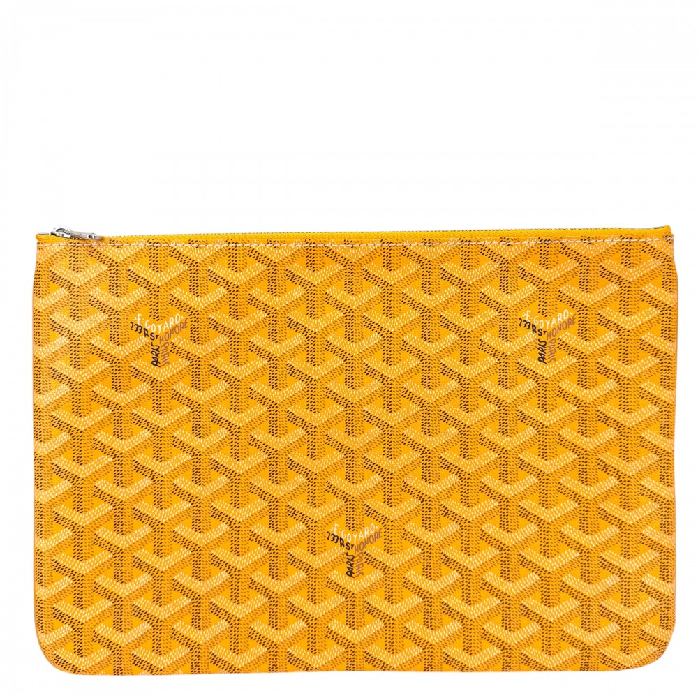 GOYARD ゴヤール クラッチバッグ ヘリンボーン セナMM セカンドバッグ コーティングキャンバス レザー イエロー シルバー金具 メンズ【中古品】