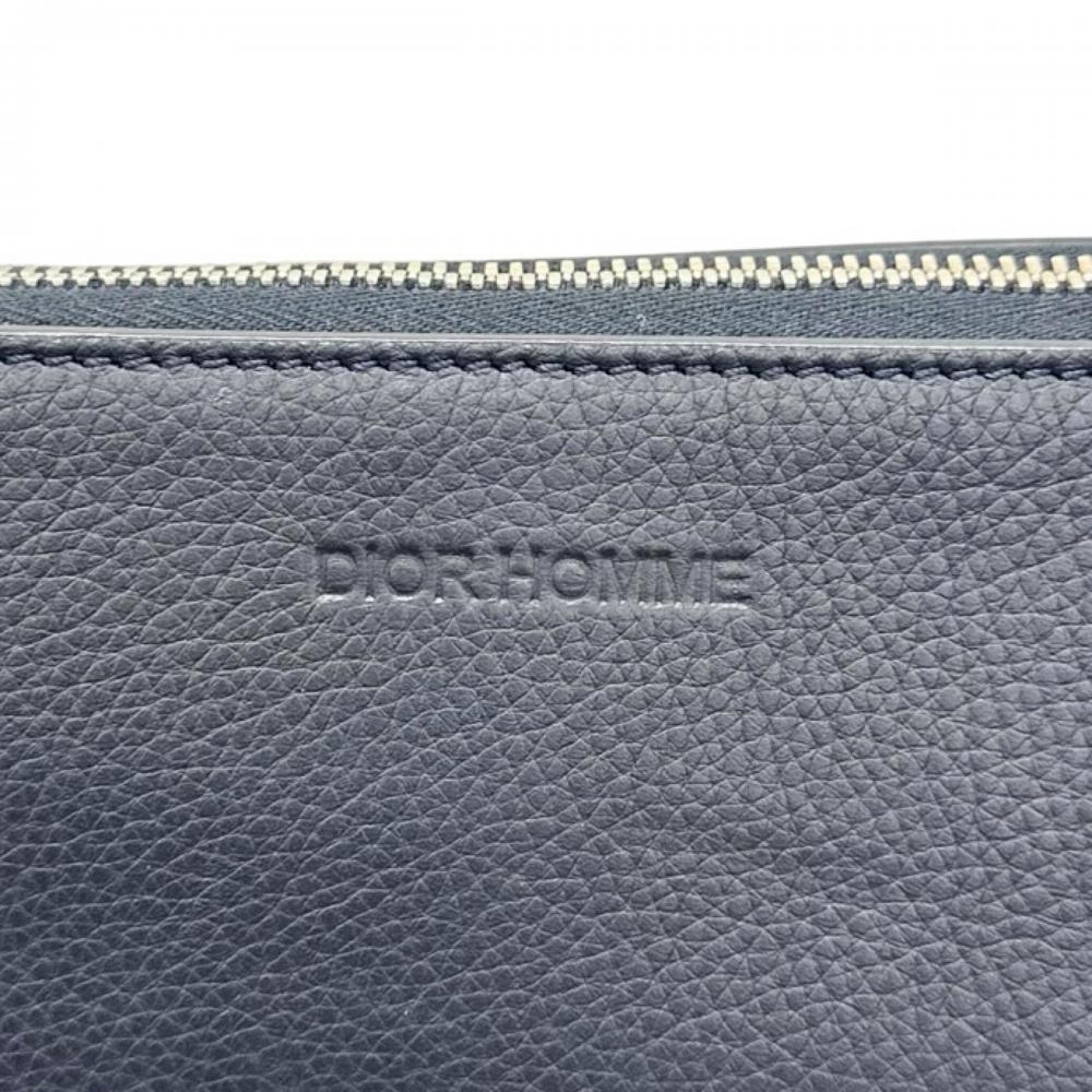 DIOR HOMME ディオール・オム クラッチバッグ セカンドバッグ ポートフォリオ レザー ネイビー 紺 ブラック 黒 シルバー金具 メンズ【中古品】