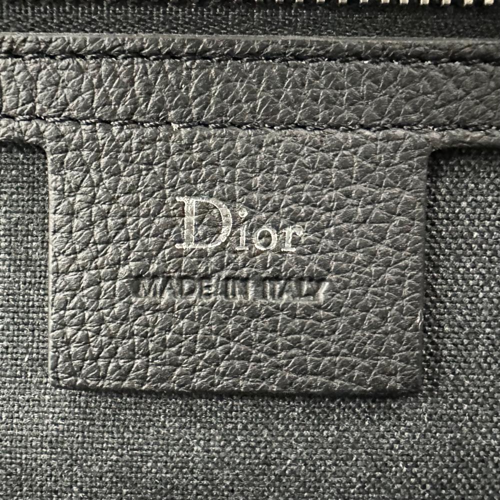 DIOR HOMME ディオール・オム クラッチバッグ セカンドバッグ ポートフォリオ レザー ネイビー 紺 ブラック 黒 シルバー金具 メンズ【中古品】