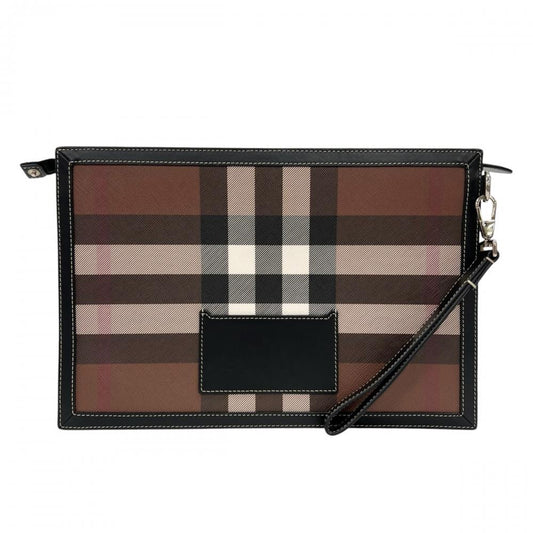BURBERRY バーバリー クラッチバッグ ロゴ 80508291 レザー ブラック 黒 ブラウン 茶 シルバー金具 メンズ【中古品】
