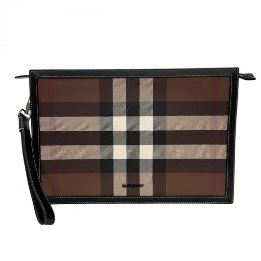 BURBERRY バーバリー クラッチバッグ ロゴ 80508291 レザー ブラック 黒 ブラウン 茶 シルバー金具 メンズ【中古品】