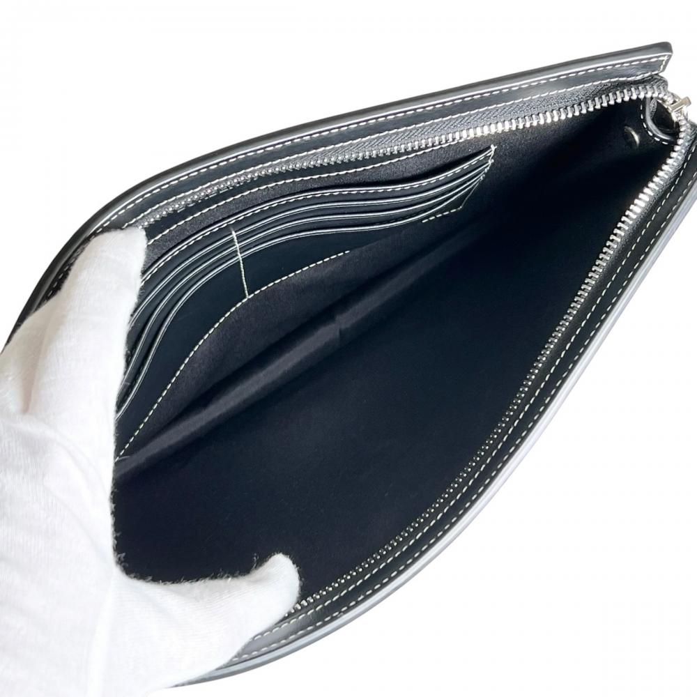 BURBERRY バーバリー クラッチバッグ ロゴ 80508291 レザー ブラック 黒 ブラウン 茶 シルバー金具 メンズ【中古品】