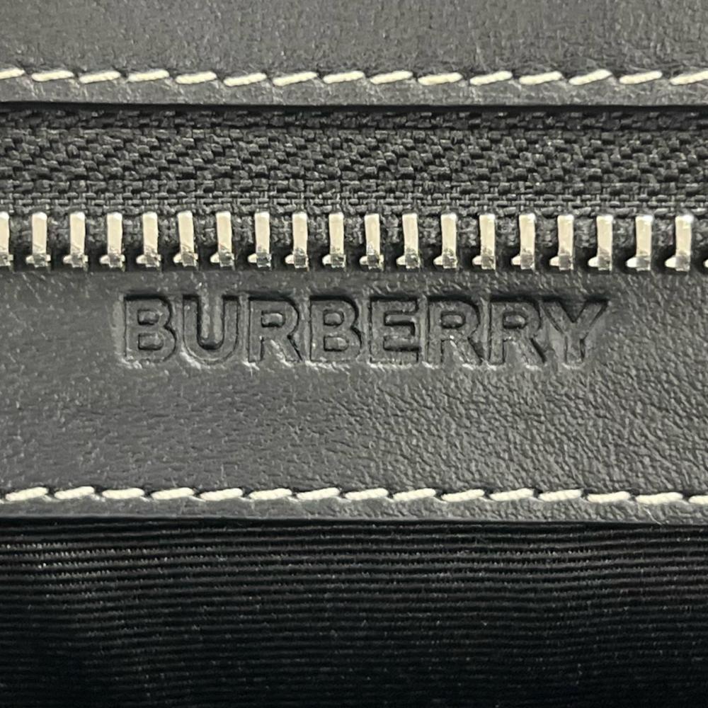 BURBERRY バーバリー クラッチバッグ ロゴ 80508291 レザー ブラック 黒 ブラウン 茶 シルバー金具 メンズ【中古品】