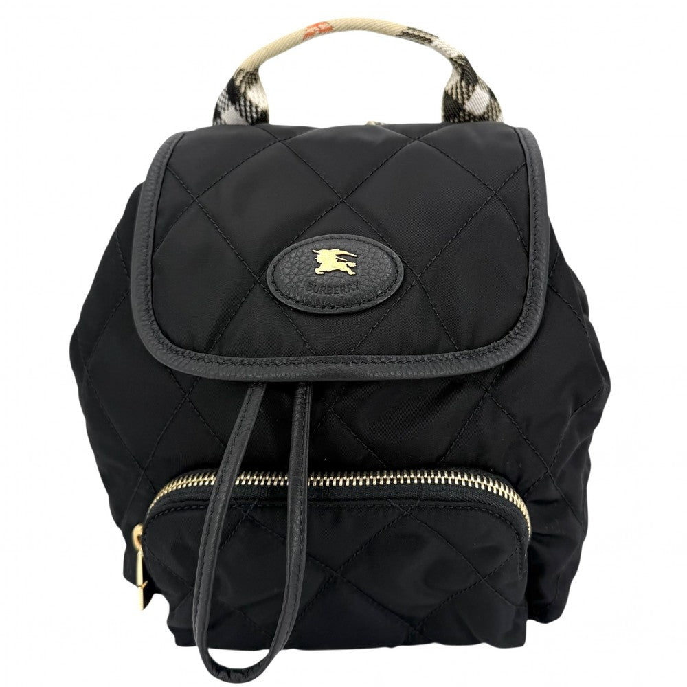 【開店SALE】 BURBERRY バーバリー リュック キルティング ミニ ホースシュー バックパック ノバチェック 8118748 ナイロン ブラック 黒 ベージュ ゴールド金具 レディース【中古品】