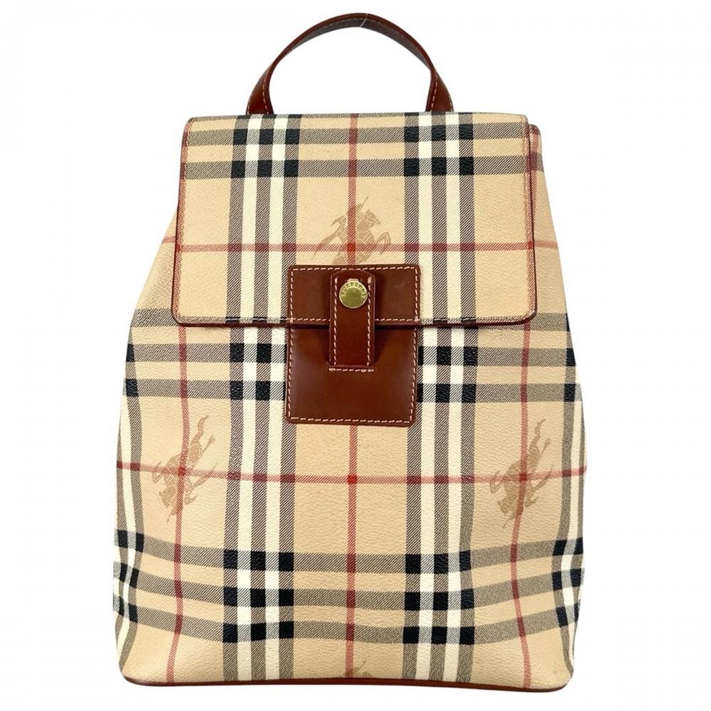 BURBERRY バーバリー リュック ノバチェック シャドーホース ヴィンテージ PVC レザー ブラウン 茶 ゴールド金具 レディース【中古品】