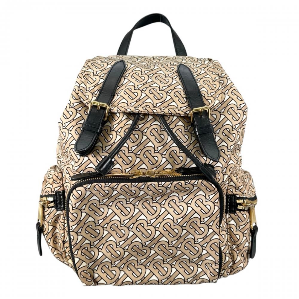 BURBERRY バーバリー リュック TBモノグラム バックパック 8011638 ナイロン ベージュ ホワイト 白 ゴールド金具 レディース【中古品】