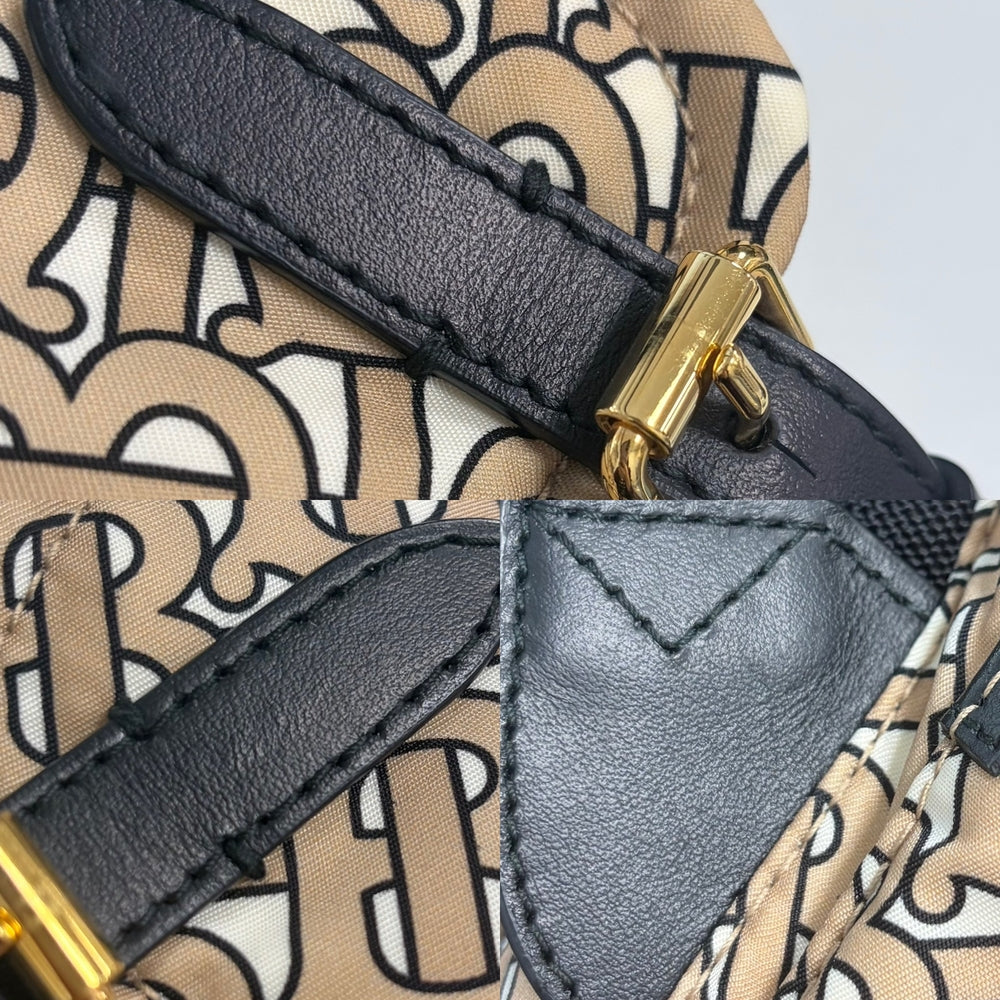 BURBERRY バーバリー リュック TBモノグラム バックパック ナイロン レザー ベージュ ホワイト 白 ゴールド金具 レディース【中古品】