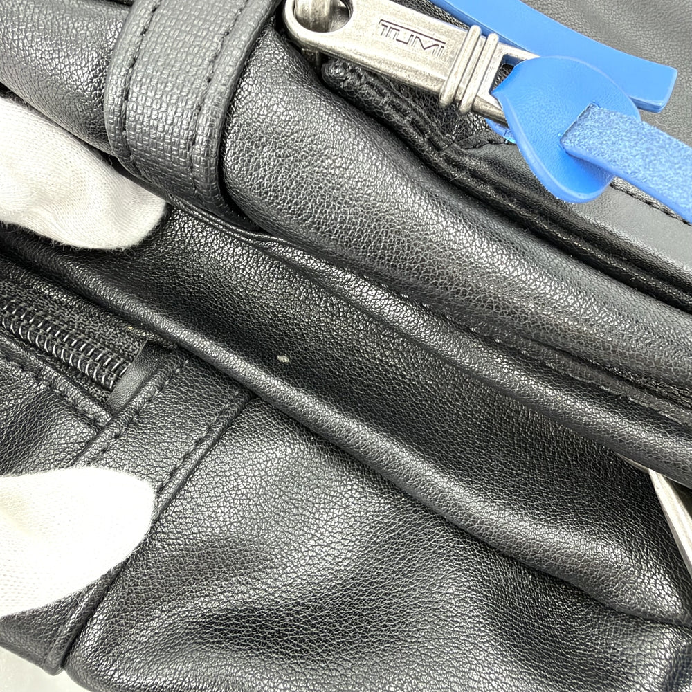 TUMI トゥミ リュック Alpha 3 バックパック レザー ブラック 黒 ブルー 青 シルバー金具 メンズ【中古品】