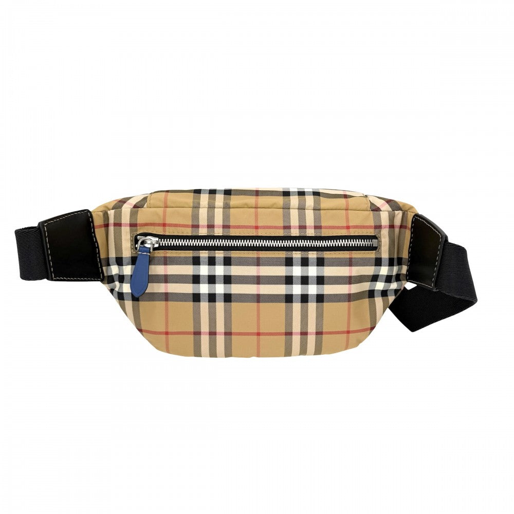 【開店SALE】 BURBERRY バーバリー ボディバッグ ヴィンテージチェック ベルトバッグ ウエストポーチ 8005521 ナイロン ベージュ ブラック 黒 ブラック金具 メンズ【中古品】