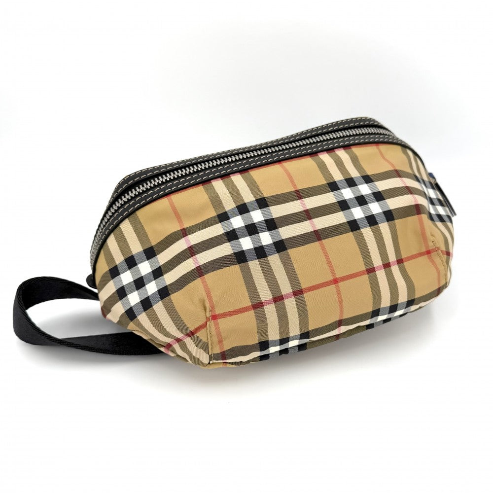 【開店SALE】 BURBERRY バーバリー ボディバッグ ヴィンテージチェック ベルトバッグ ウエストポーチ 8005521 ナイロン ベージュ ブラック 黒 ブラック金具 メンズ【中古品】
