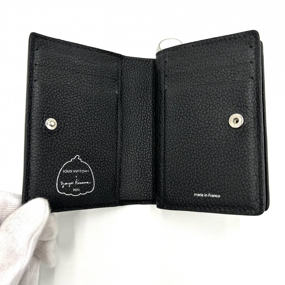 LOUIS VUITTON ルイヴィトン 三つ折り財布 LV×YK ポルトフォイユクレア コンパクト 草間彌生 モノグラムアンプラント ミニウォレット ブラック 黒 水玉模様 M81963 ノワール シルバー金具 レディース【中古品】