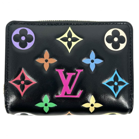 二つ折り財布 LV×TM ポルトフォイユルー コンパクトウォレット 村上隆 モノグラム M13829 ラムスキン ブラック 黒 マルチカラー ゴールド金具 レディース【中古品】