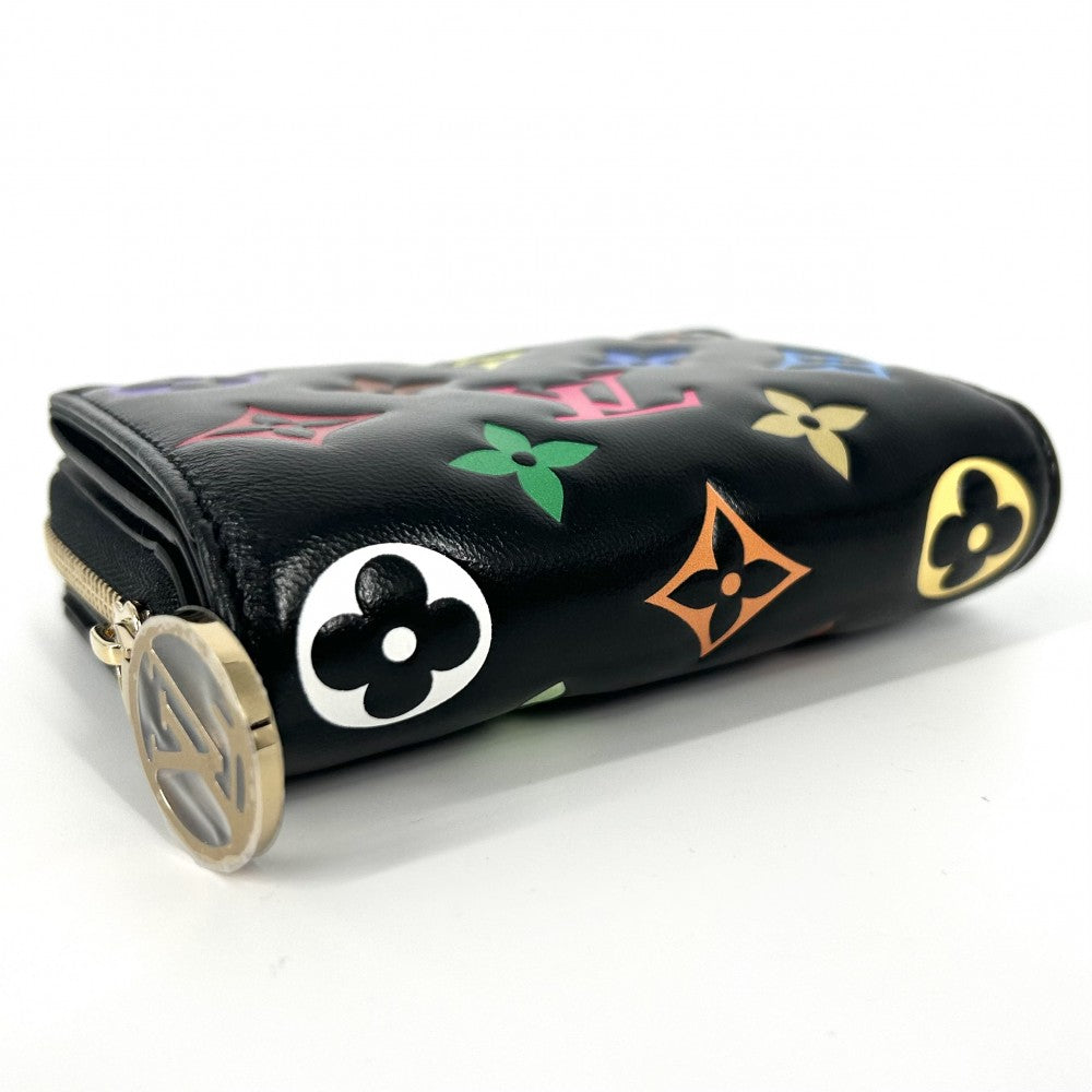 LOUIS VUITTON ルイヴィトン 二つ折り財布 LV×TM ポルトフォイユルー コンパクトウォレット 村上隆 モノグラム M13829 ラムスキン ブラック 黒 マルチカラー ゴールド金具 レディース【中古品】
