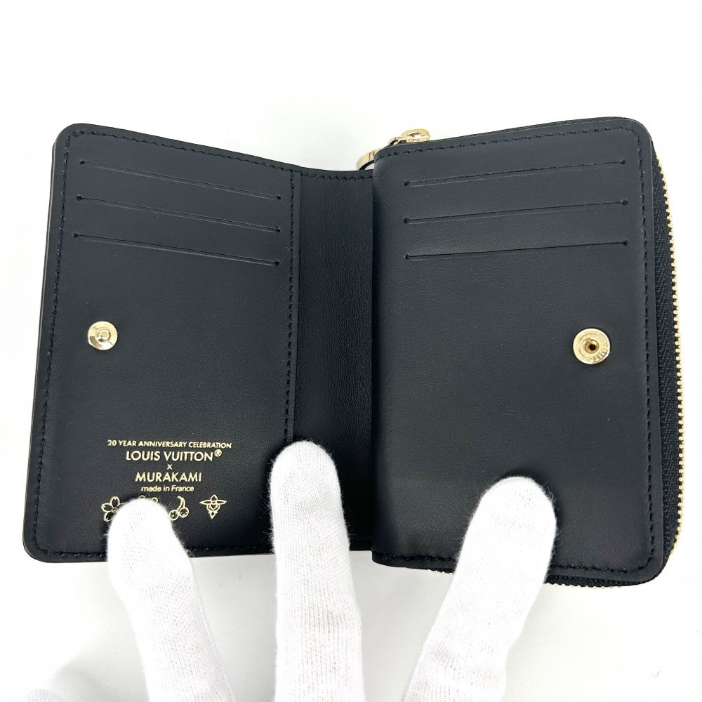LOUIS VUITTON ルイヴィトン 二つ折り財布 LV×TM ポルトフォイユルー コンパクトウォレット 村上隆 モノグラム M13829 ラムスキン ブラック 黒 マルチカラー ゴールド金具 レディース【中古品】