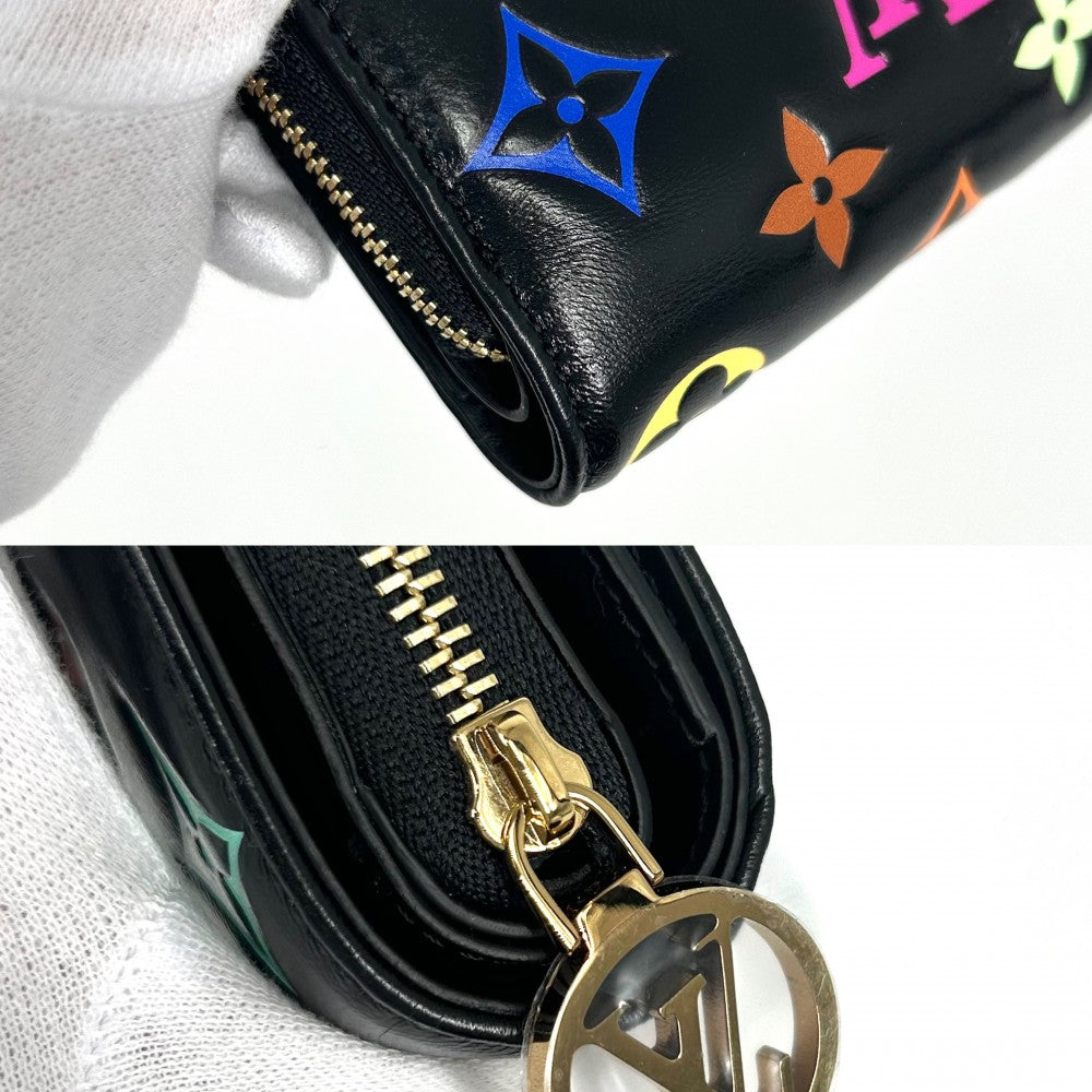LOUIS VUITTON ルイヴィトン 二つ折り財布 LV×TM ポルトフォイユルー コンパクトウォレット 村上隆 モノグラム M13829 ラムスキン ブラック 黒 マルチカラー ゴールド金具 レディース【中古品】