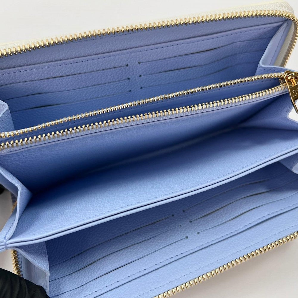 【開店SALE】 LOUIS VUITTON ルイヴィトン 長財布 ジッピーウォレット ロングウォレット M83308 モノグラムアンプラント ラテホワイト キャンディブルー ゴールド金具 レディース【中古品】