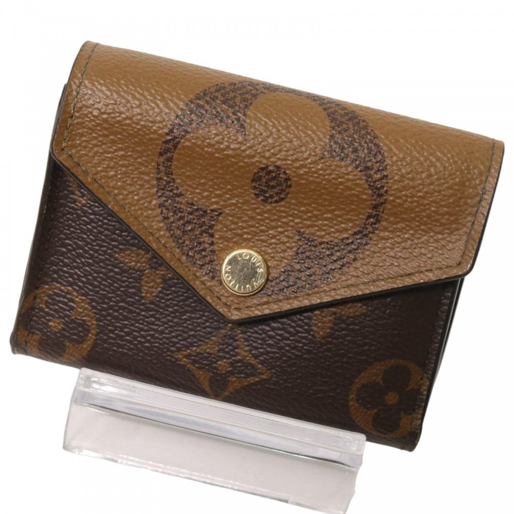 LOUIS VUITTON ルイヴィトン 二つ折り財布 モノグラムジャイアントリバース ポルトフォイユゾエ ミニウォレット M80725 ブラウン 茶 ゴールド金具 レディース【中古品】
