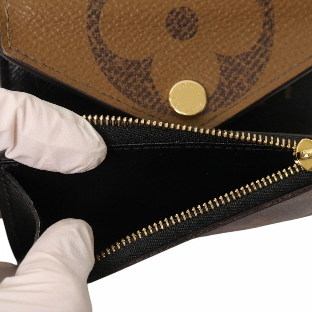 LOUIS VUITTON ルイヴィトン 二つ折り財布 モノグラムジャイアントリバース ポルトフォイユゾエ ミニウォレット M80725 ブラウン 茶 ゴールド金具 レディース【中古品】