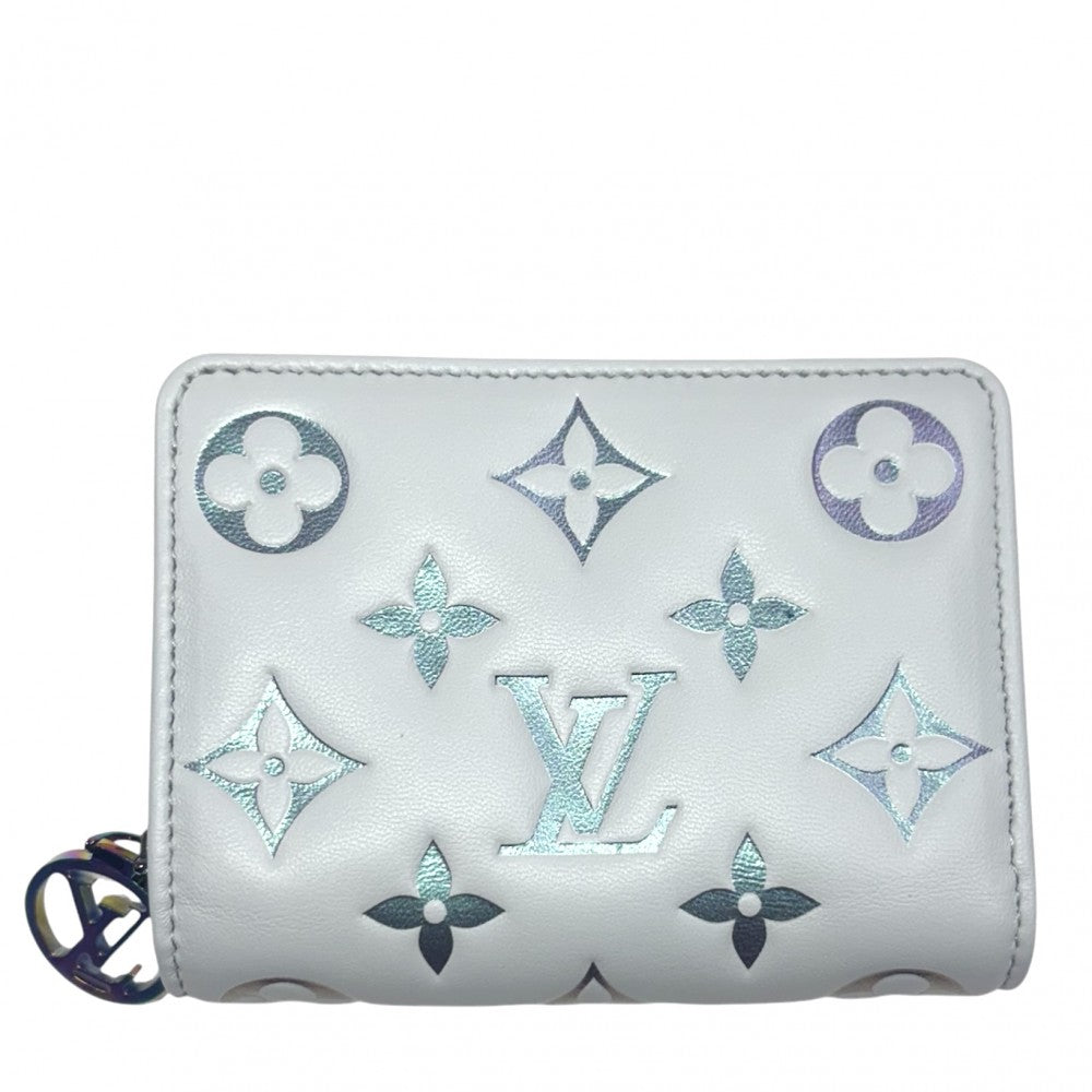 【開店SALE】 LOUIS VUITTON ルイヴィトン 二つ折り財布 モノグラムエンボス ポルトフォイユ・ルー コンパクトウォレット ミニ財布 オーロラ M82768 ブルーグレー系 シルバー金具 レディース【中古品】