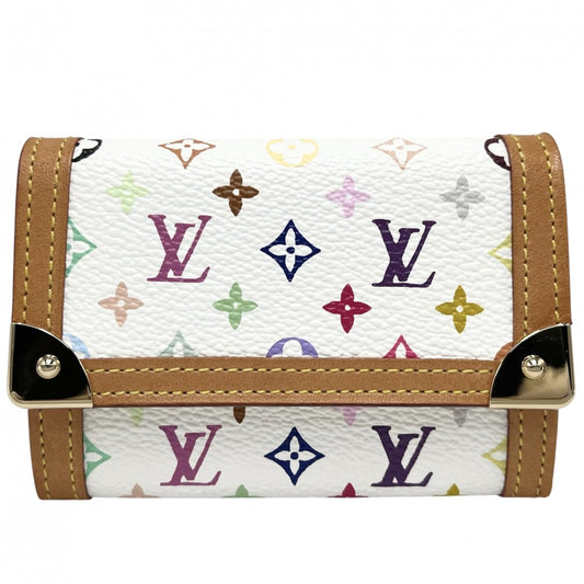 LOUIS VUITTON ルイヴィトン コインケース ポルトモネ・プラ 小銭入れ ミニウォレット M92657 モノグラムマルチカラー ホワイト 白 ゴールド金具 レディース【中古品】
