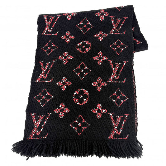 LOUIS VUITTON ルイヴィトン マフラー エシャルプ・ジャイアント モノグラム ジャングル 小物 防寒具 M76345 冬 ウール シルク ブラック 黒 レッド 赤 レディース【中古品】