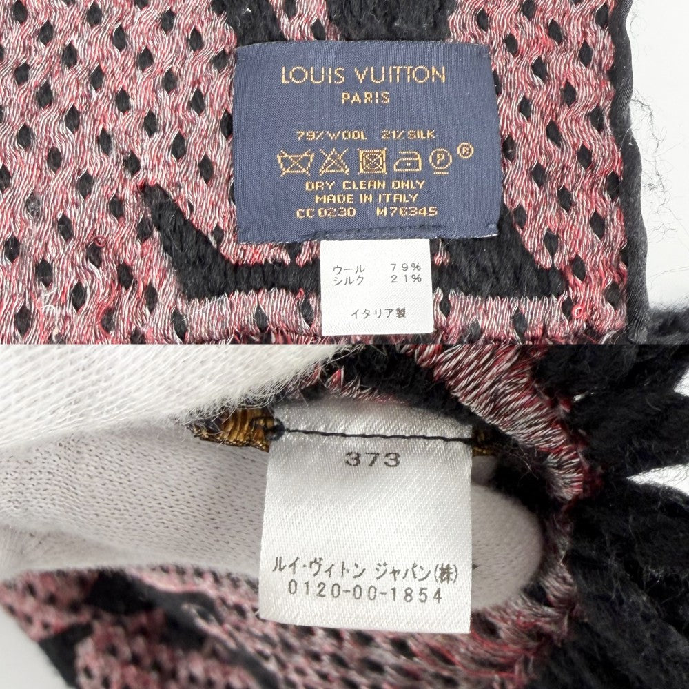 LOUIS VUITTON ルイヴィトン マフラー エシャルプ・ジャイアント モノグラム ジャングル 小物 防寒具 M76345 冬 ウール シルク ブラック 黒 レッド 赤 レディース【中古品】