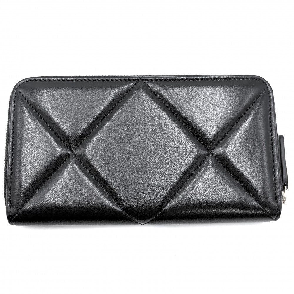CHANEL シャネル 長財布 ジップウォレット 19 ミディアム マトラッセ ココマーク ラムスキン ブラック 黒 ゴールド金具 レディース【中古品】