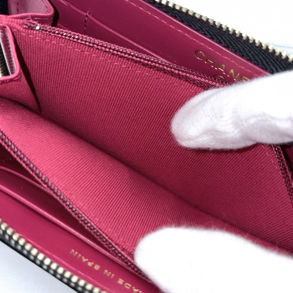 CHANEL シャネル 長財布 ジップウォレット 19 ミディアム マトラッセ ココマーク ラムスキン ブラック 黒 ゴールド金具 レディース【中古品】