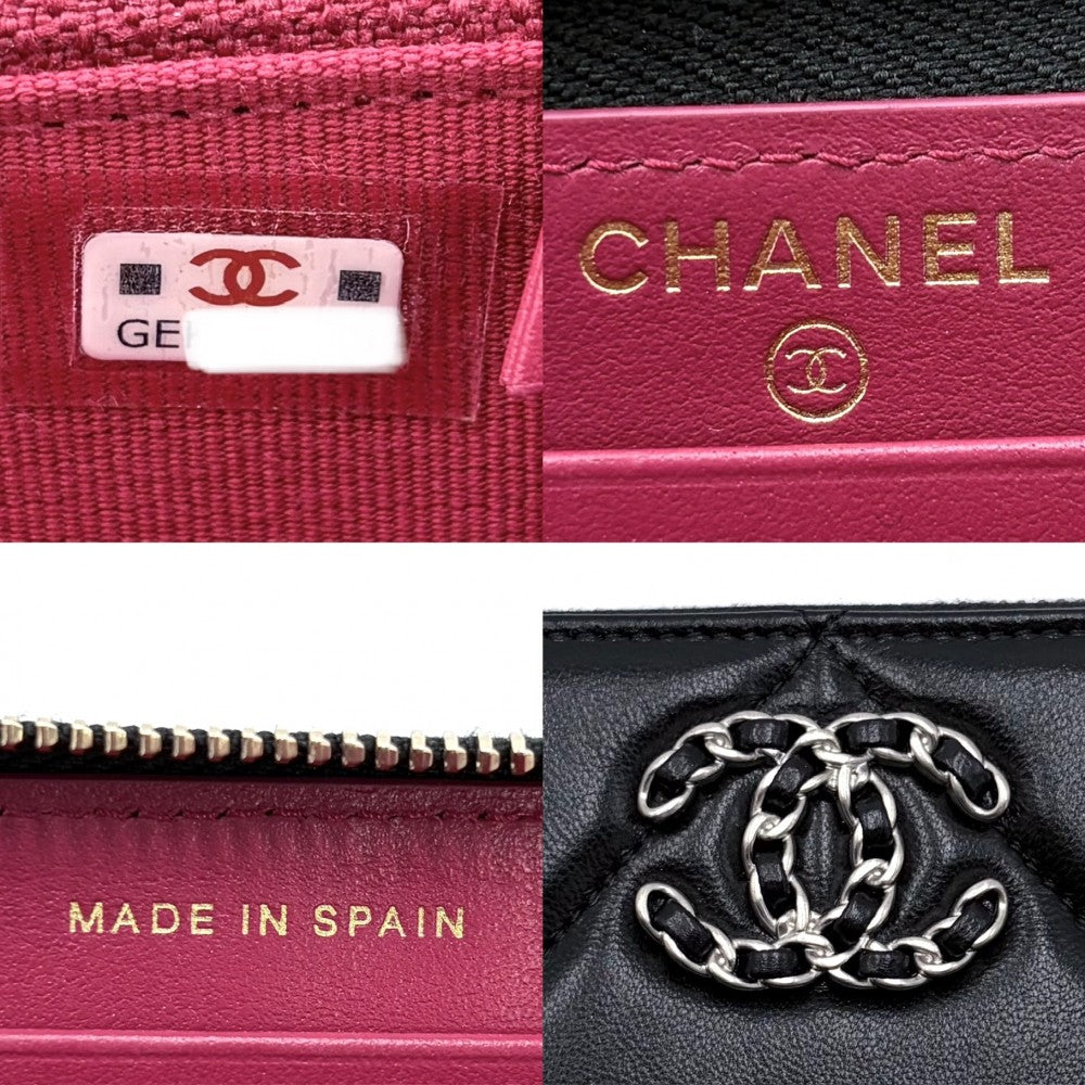 CHANEL シャネル 長財布 ジップウォレット 19 ミディアム マトラッセ ココマーク ラムスキン ブラック 黒 ゴールド金具 レディース【中古品】
