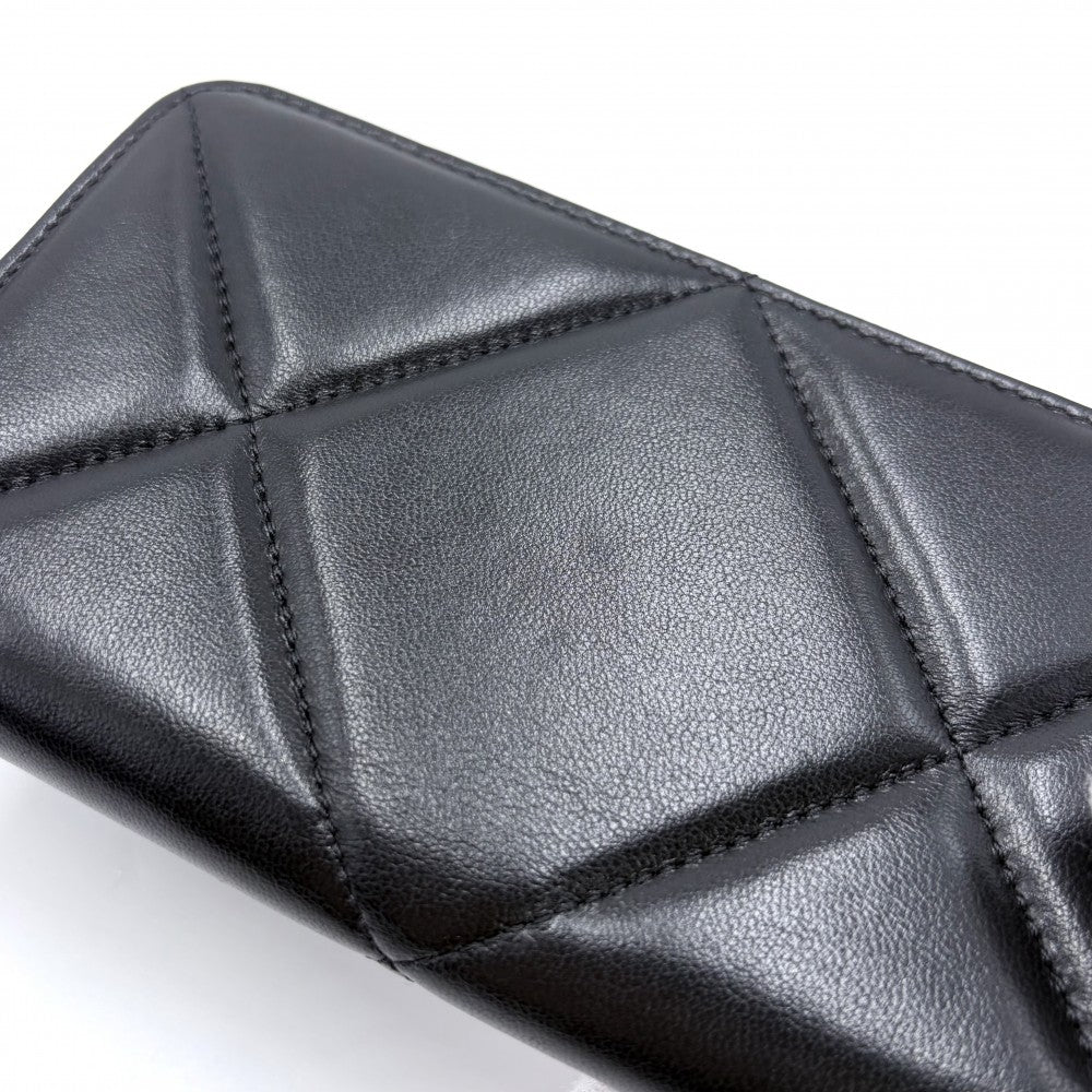 CHANEL シャネル 長財布 ジップウォレット 19 ミディアム マトラッセ ココマーク ラムスキン ブラック 黒 ゴールド金具 レディース【中古品】
