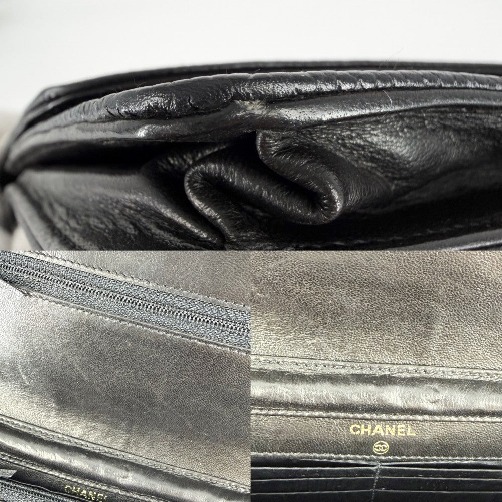 CHANEL シャネル チェーンウォレット ココマーク ショルダーバッグ 長財布 キャビアスキン ブラック 黒 ゴールド金具 レディース【中古品】