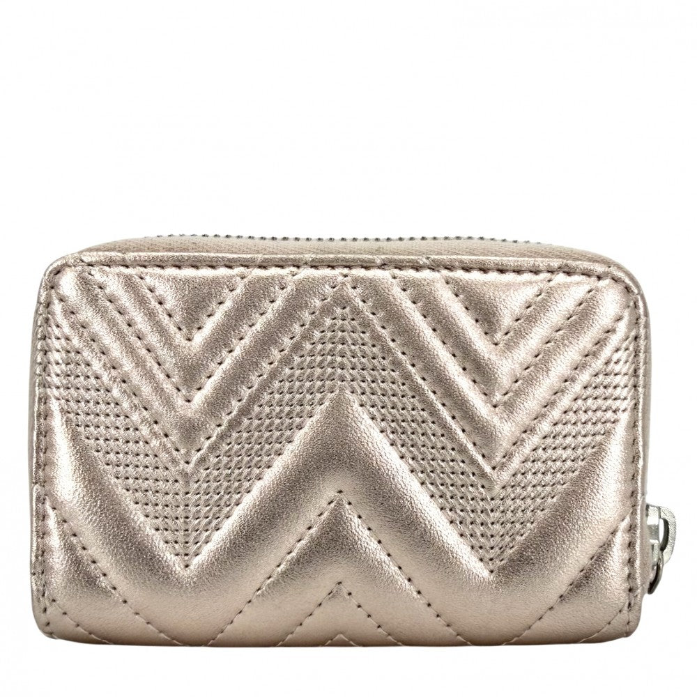 CHANEL シャネル コインケース メタリック ステッチ カードケース ココマーク 小銭入れ 小物 レザー ピンク シルバー金具 レディース【中古品】