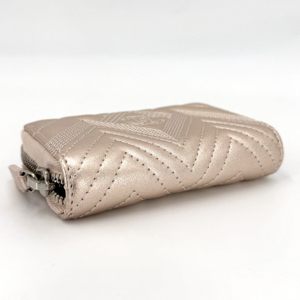 CHANEL シャネル コインケース メタリック ステッチ カードケース ココマーク 小銭入れ 小物 レザー ピンク シルバー金具 レディース【中古品】