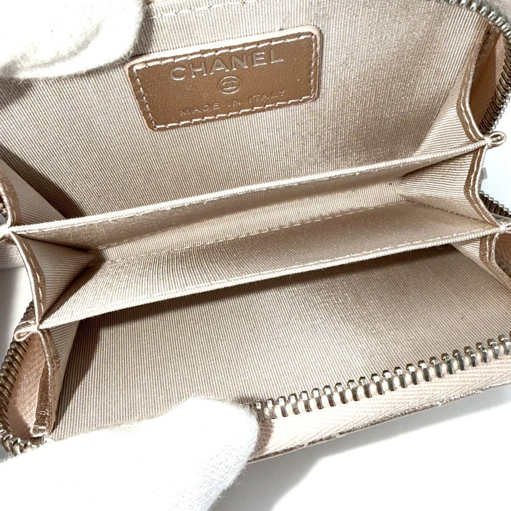 CHANEL シャネル コインケース メタリック ステッチ カードケース ココマーク 小銭入れ 小物 レザー ピンク シルバー金具 レディース【中古品】