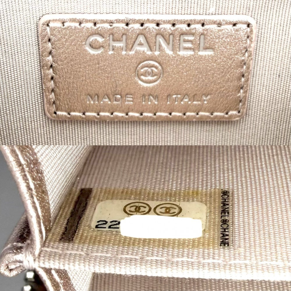 CHANEL シャネル コインケース メタリック ステッチ カードケース ココマーク 小銭入れ 小物 レザー ピンク シルバー金具 レディース【中古品】