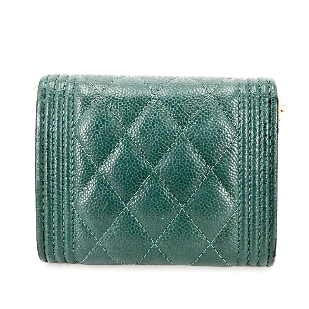CHANEL シャネル チェーンウォレット ボーイシャネル マトラッセ ショルダーバッグ ミニバッグ ココマーク キャビアスキン グリーン 緑 ゴールド金具 レディース【中古品】
