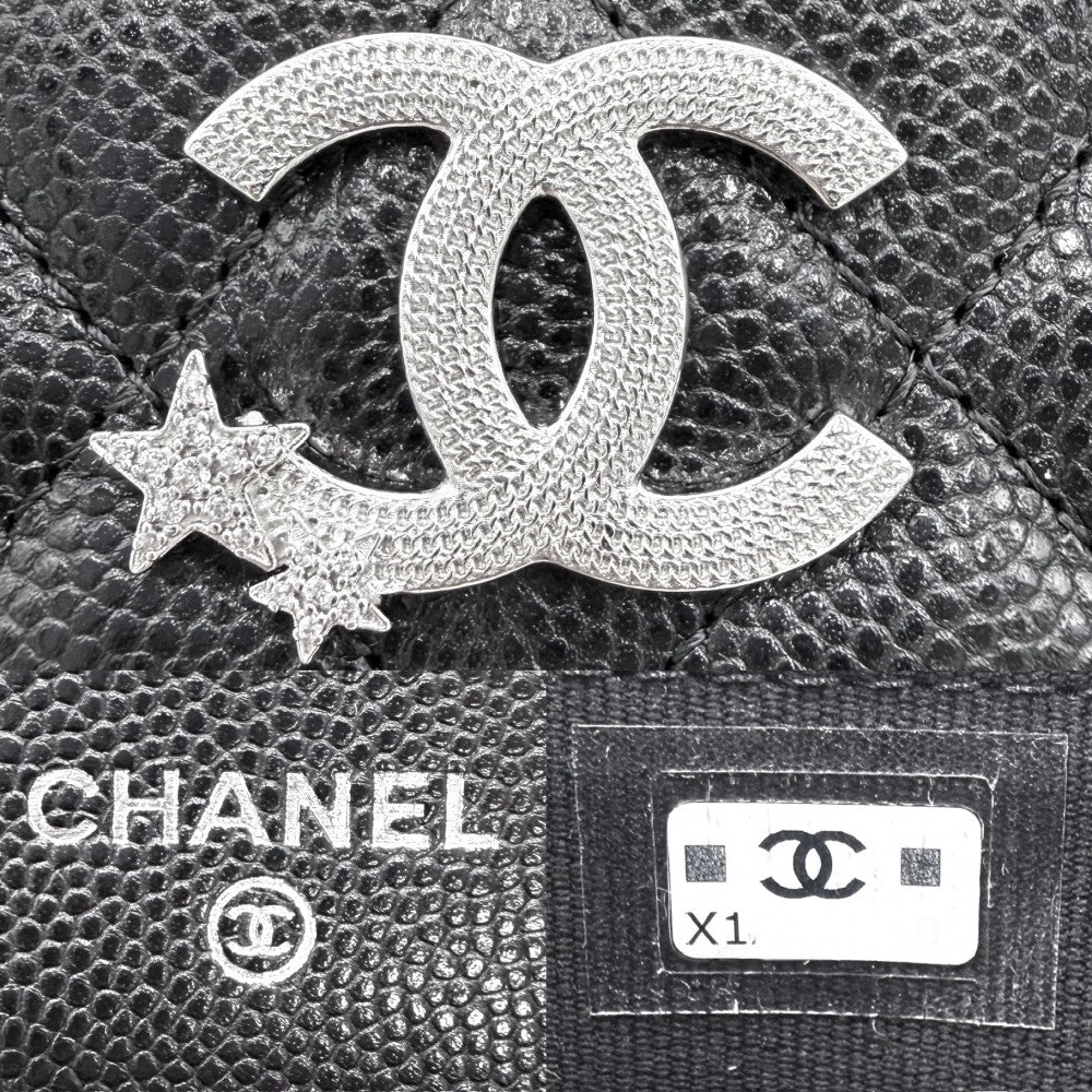 【開店SALE】 CHANEL シャネル コインケース カードケース マトラッセ ココマーク スター 星 小銭入れ 小物 AP3400 キャビアスキン ラインストーン ブラック 黒 シルバー金具 レディース【中古品】