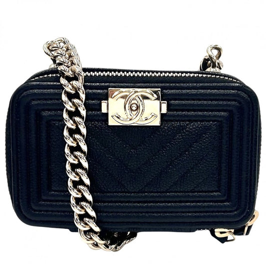 CHANEL シャネル ショルダーバッグ ボーイシャネル ショルダーコインパース ミニチェーンショルダーバッグ ショルダーポーチ ココマーク ココ 鞄 かばん キャビアスキン ブラック 黒 ゴールド金具 レディース【中古品】