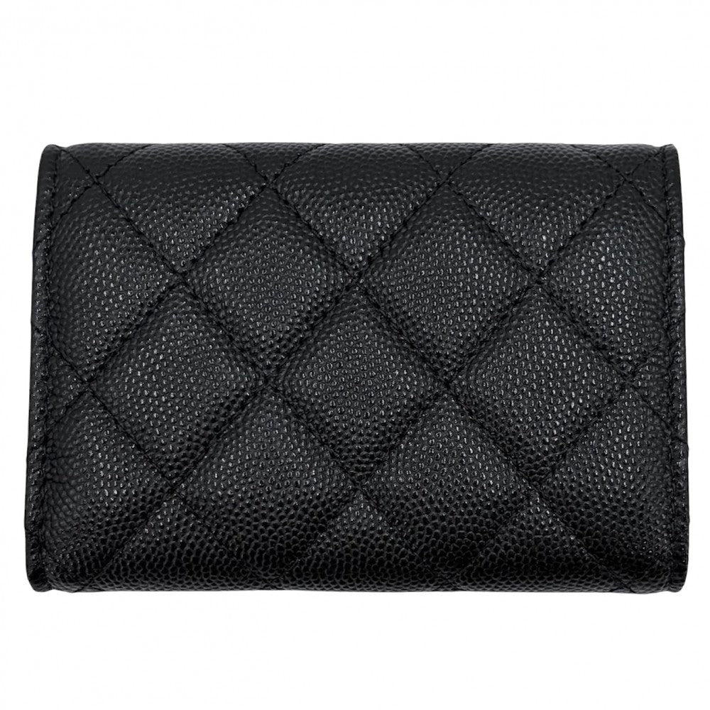 CHANEL シャネル 三つ折り財布 マトラッセ タイムレスクラシック ミニ財布 コンパクトウォレット AP0230 キャビアスキン ブラック 黒 ゴールド金具 レディース【中古品】