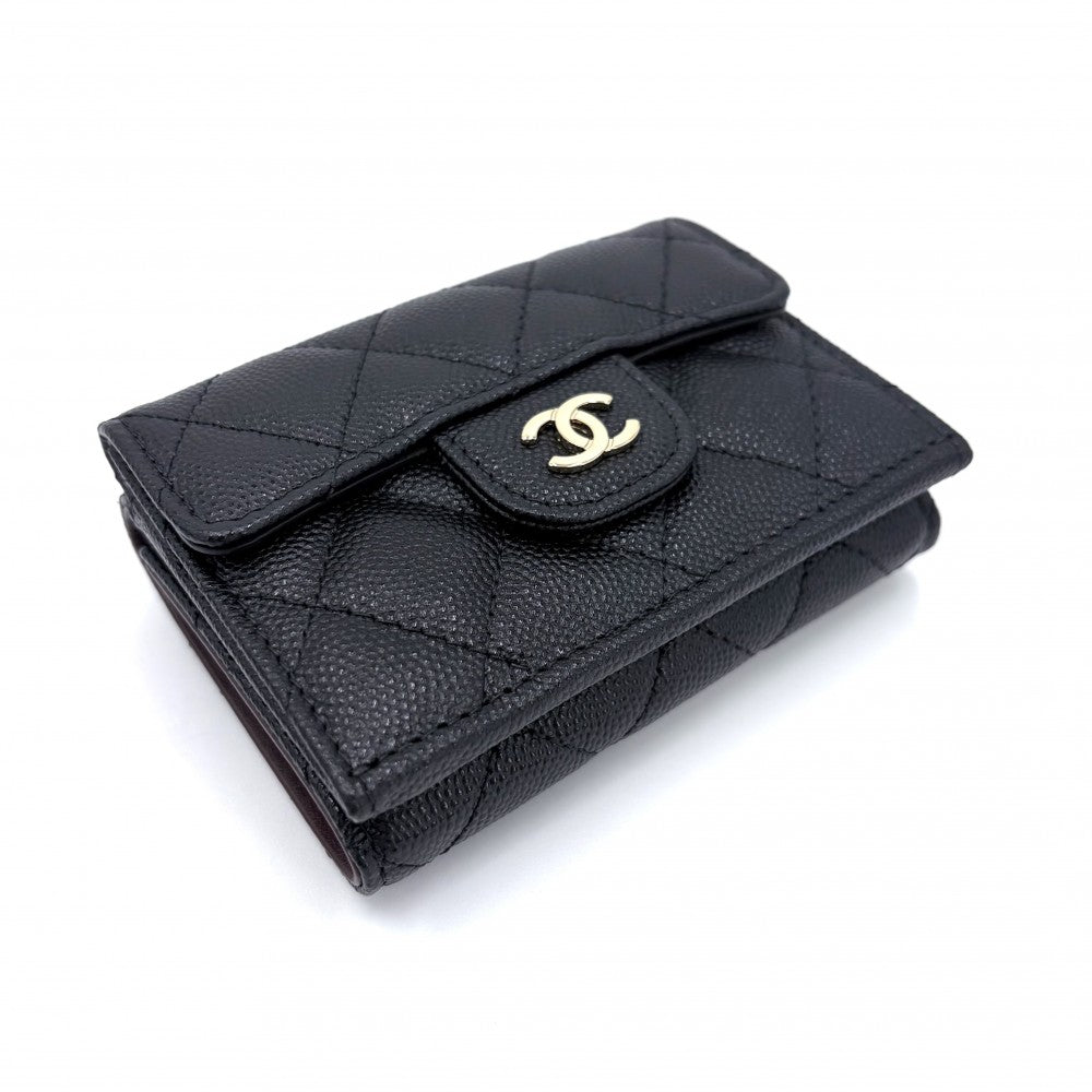 CHANEL シャネル 三つ折り財布 マトラッセ タイムレスクラシック ミニ財布 コンパクトウォレット AP0230 キャビアスキン ブラック 黒 ゴールド金具 レディース【中古品】