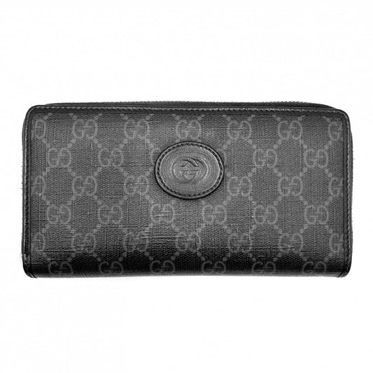【開店SALE】 GUCCI グッチ 長財布 GGスプリーム ジップアラウンド ロングウォレット インターロッキングG 673003 ブラック 黒 シルバー金具 メンズ【中古品】