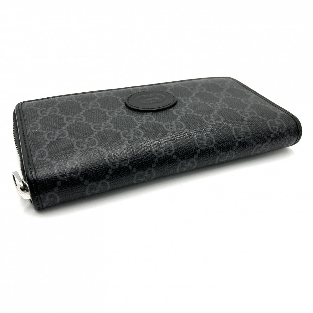 【開店SALE】 GUCCI グッチ 長財布 GGスプリーム ジップアラウンド ロングウォレット インターロッキングG 673003 ブラック 黒 シルバー金具 メンズ【中古品】