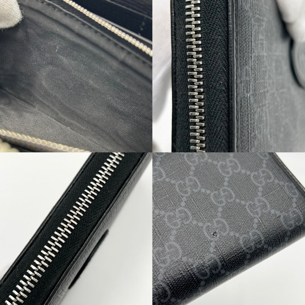 【開店SALE】 GUCCI グッチ 長財布 GGスプリーム ジップアラウンド ロングウォレット インターロッキングG 673003 ブラック 黒 シルバー金具 メンズ【中古品】