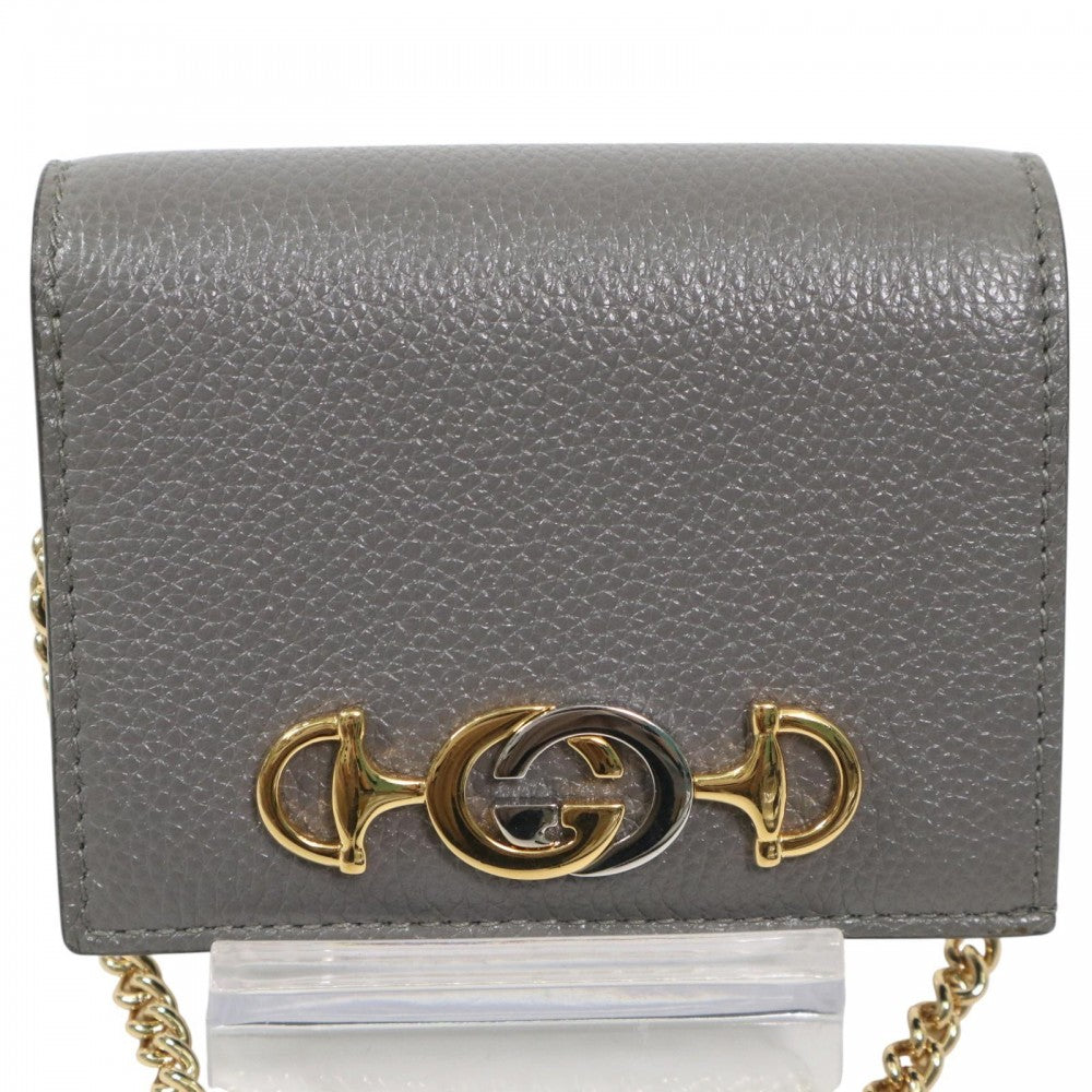 GUCCI グッチ 二つ折り財布 ズゥミ チェーンウォレット コンパクトウォレット 570660 レザー グレー ゴールド金具 ユニセックス【中古品】