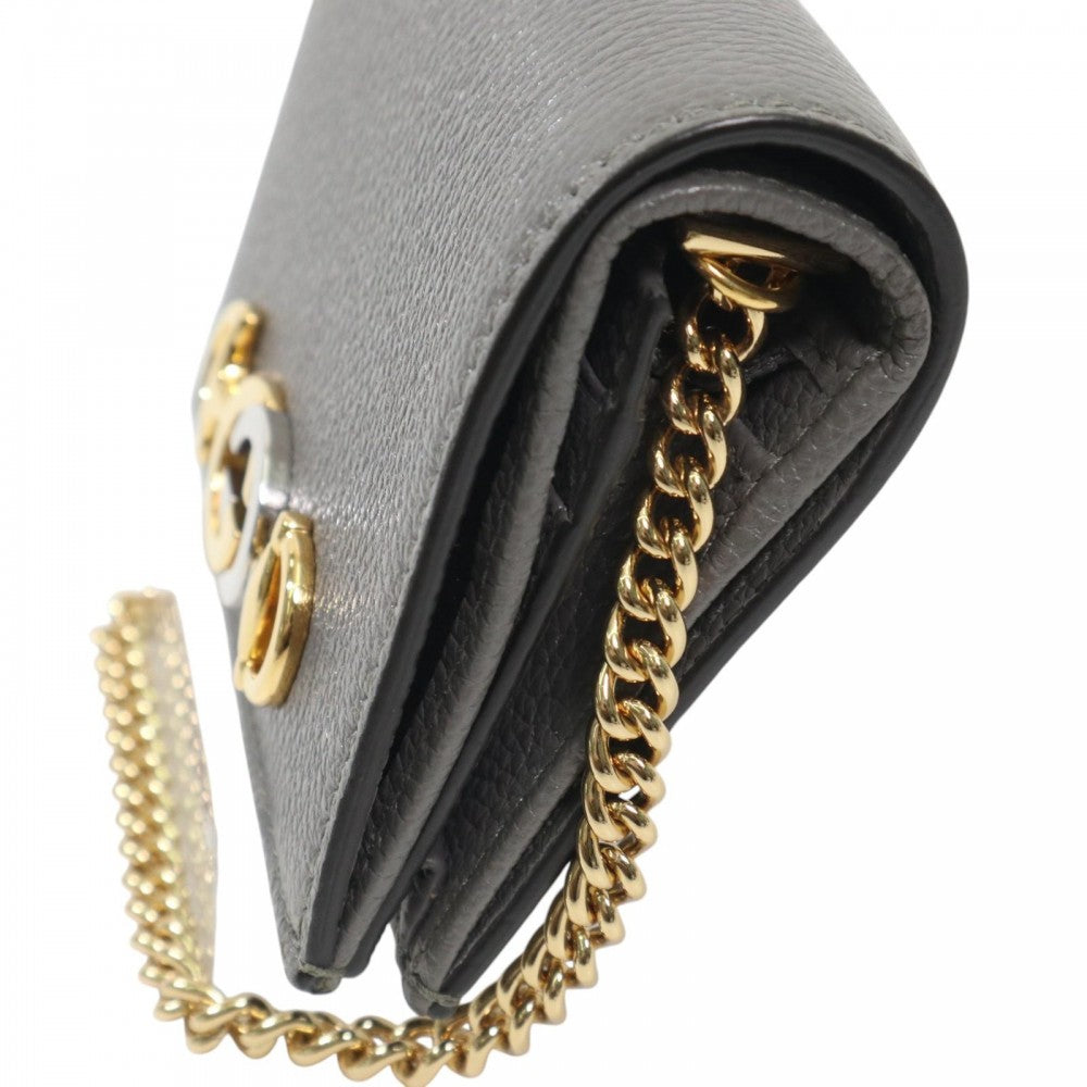 GUCCI グッチ 二つ折り財布 ズゥミ チェーンウォレット コンパクトウォレット 570660 レザー グレー ゴールド金具 ユニセックス【中古品】