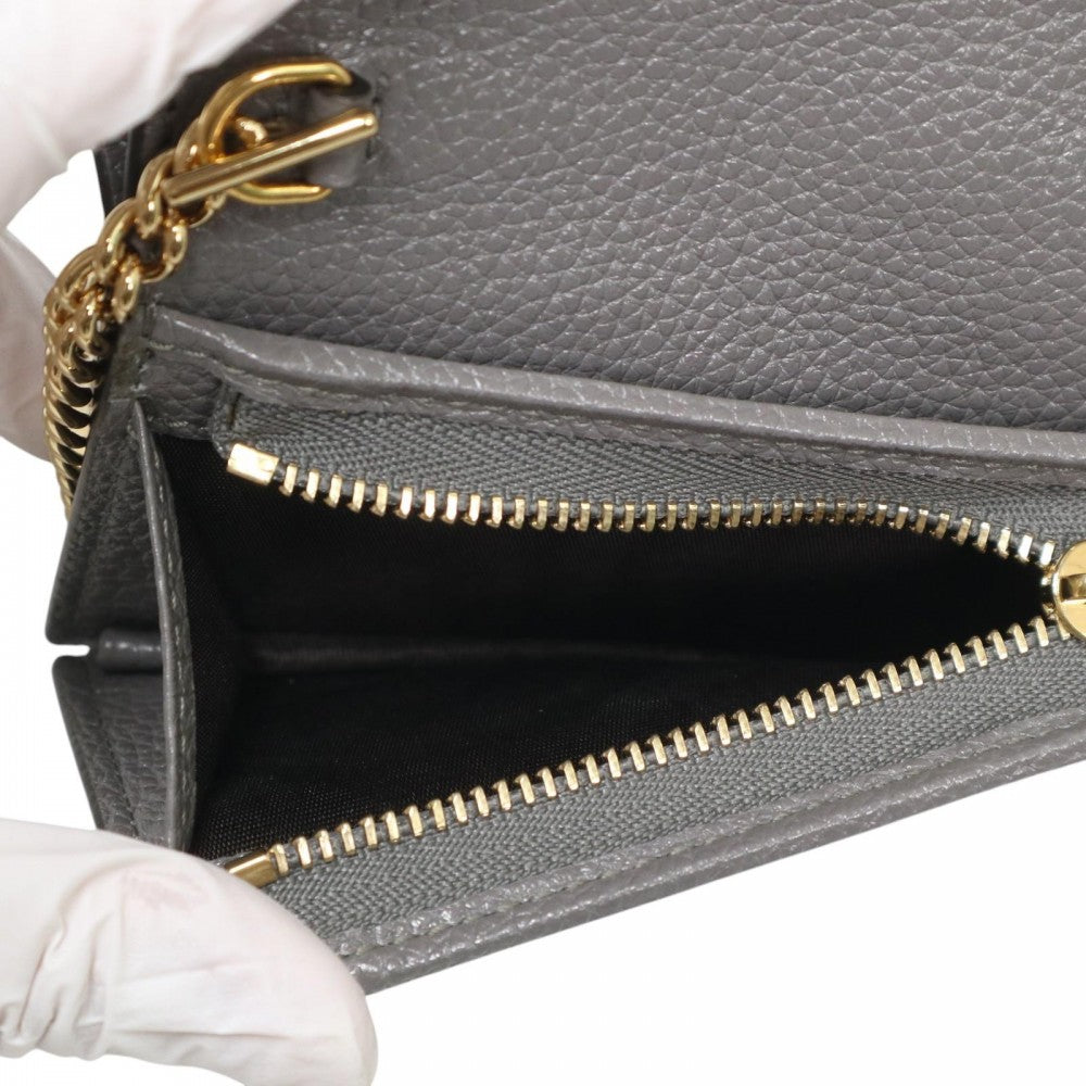 GUCCI グッチ 二つ折り財布 ズゥミ チェーンウォレット コンパクトウォレット 570660 レザー グレー ゴールド金具 ユニセックス【中古品】