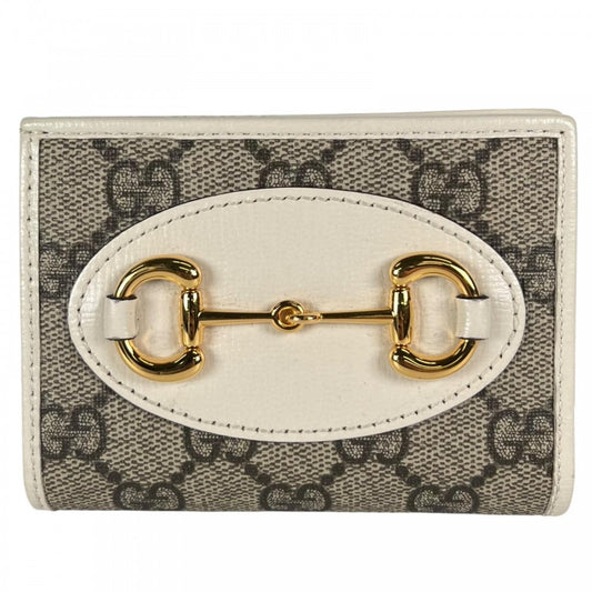 GUCCI グッチ 二つ折り財布 GGキャンバス ブラウン 茶 ゴールド金具 レディース【中古品】