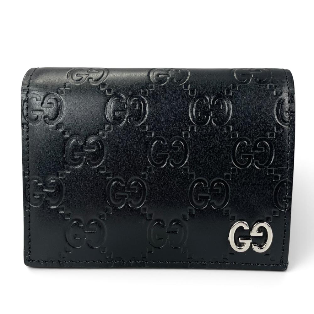 GUCCI グッチ 二つ折り財布 グッチシマ ドリアン シグネチャーレザー 522869 カーフレザー ブラック 黒 シルバー金具 レディース 約170g【中古品】