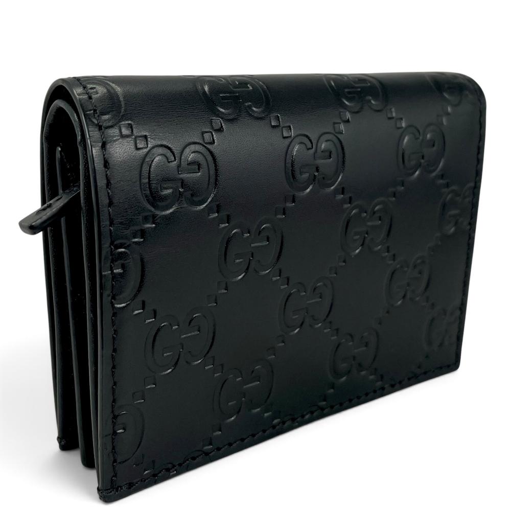 GUCCI グッチ 二つ折り財布 グッチシマ ドリアン シグネチャーレザー 522869 カーフレザー ブラック 黒 シルバー金具 レディース 約170g【中古品】